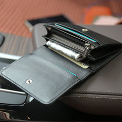 Minimalist Womens Black Leather Billfold Wallet Small Wallet with Coin Pocket Slim Wallet for Ladies