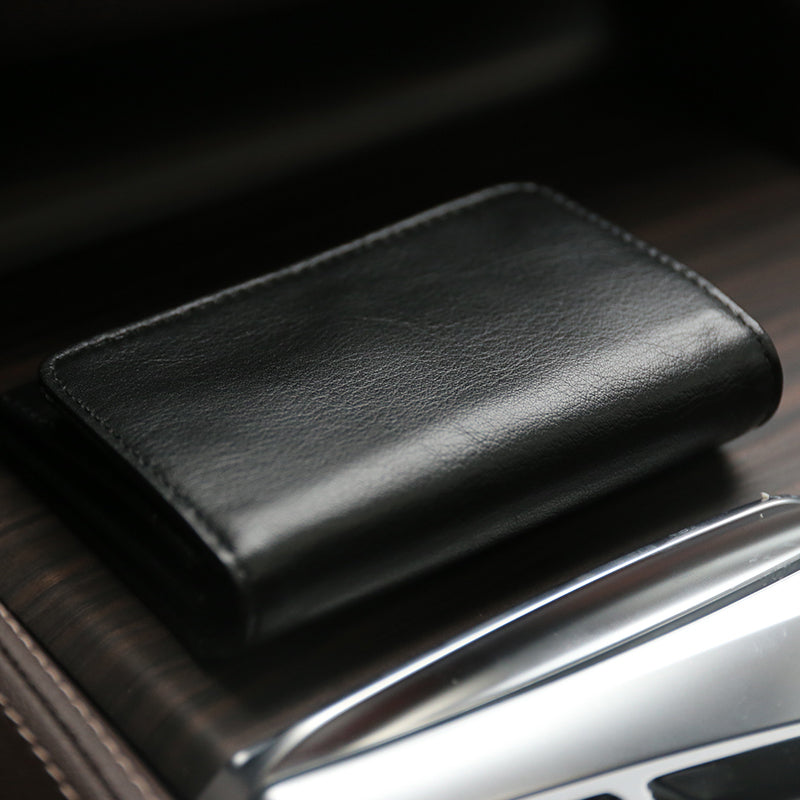 Minimalist Womens Black Leather Billfold Wallet Small Wallet with Coin Pocket Slim Wallet for Ladies