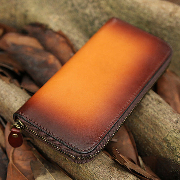 Around Zip Brown Leather Long Wallet Mens - Back View