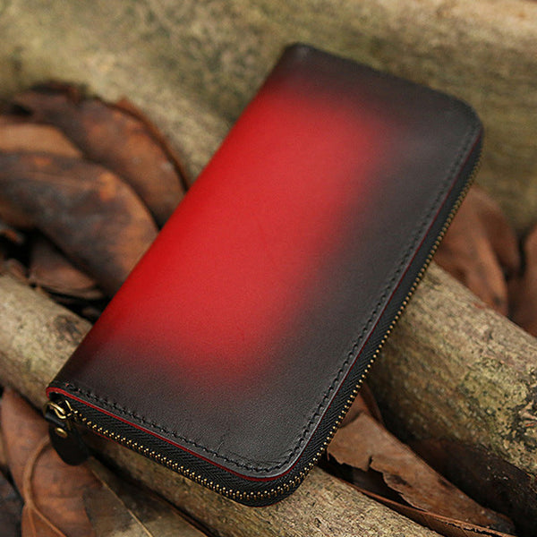 Around Zip Red Leather Long Wallet Mens - Back View