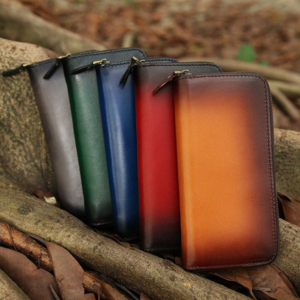 Around Zip Leather Long Wallet Mens Minimalist - Back View