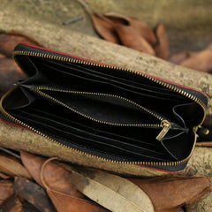 Around Zip Blue Leather Long Wallet Mens Minimalist Zipper Clutch Wallet for Men