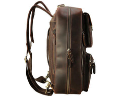 Large Brown Leather Mens Briefcase 15inch Laptop Backpack Work Bag Travel Bag For Men
