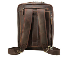 Large Brown Leather Mens Briefcase 15inch Laptop Backpack Work Bag Travel Bag For Men
