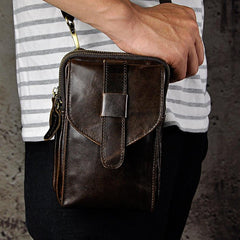 Fashion Leather Men's Belt Pouch Cell Phone Holsters Brown Mini Waist Bag For Men