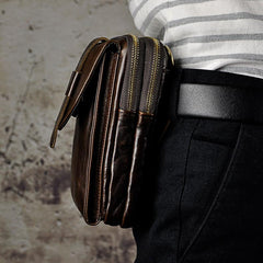 Fashion Leather Men's Belt Pouch Cell Phone Holsters Brown Mini Waist Bag For Men