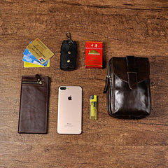 Fashion Leather Men's Belt Pouch Cell Phone Holsters Brown Mini Waist Bag For Men