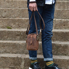 Vintage Brown Leather Men's Cell Phone Holsters Brown Waist Belt Pouch Mini Side Bag For Men