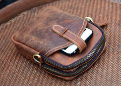 Vintage Brown Leather Men's Cell Phone Holsters Brown Waist Belt Pouch Mini Side Bag For Men