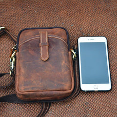 Vintage Brown Leather Men's Cell Phone Holsters Brown Waist Belt Pouch Mini Side Bag For Men