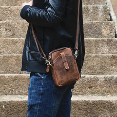 Vintage Brown Leather Men's Cell Phone Holsters Brown Waist Belt Pouch Mini Side Bag For Men