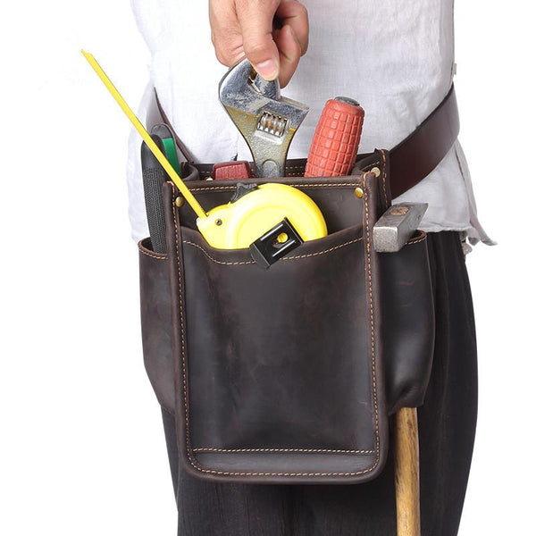 Cool Men's Leather Tool Pouch electrician Waist tool bag Belt Pouch For Men FY02181067