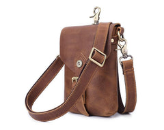 Vintage Brown Leather Men's Belt Pouch Cell Phone Holster Waist Belt Bag Mini Side Bag For Men