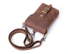 Vintage Brown Leather Men's Belt Pouch Cell Phone Holster Waist Belt Bag Mini Side Bag For Men