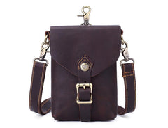 Vintage Brown Leather Men's Belt Pouch Cell Phone Holster Waist Belt Bag Mini Side Bag For Men