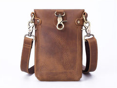 Vintage Brown Leather Men's Belt Pouch Cell Phone Holster Waist Belt Bag Mini Side Bag For Men