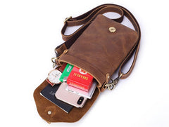 Vintage Brown Leather Men's Belt Pouch Cell Phone Holster Waist Belt Bag Mini Side Bag For Men