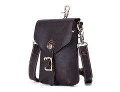 Vintage Brown Leather Men's Belt Pouch Cell Phone Holster Waist Belt Bag Mini Side Bag For Men