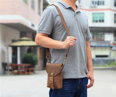 Vintage Brown Leather Men's Belt Pouch Cell Phone Holster Waist Belt Bag Mini Side Bag For Men