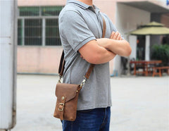 Vintage Brown Leather Men's Belt Pouch Cell Phone Holster Waist Belt Bag Mini Side Bag For Men