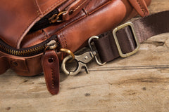 Vintage Leather Brown Men's Small Vertical Side Bag Handbag Belt Bag Pouch  For Men