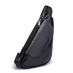Cool Black Leather Mens Sling Bag Chest Bag One-Shoulder Backpack For Men