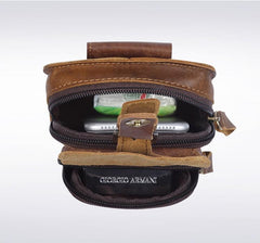 Vintage Brown Leather Men's Cell Phone Holster Waist Belt Pouch Belt Bag For Men