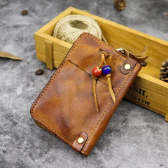 Vintage Leather Men's billfold Small Wallet Brown Key Wallet Card Wallet For Men