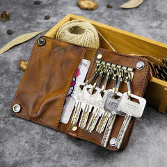 Vintage Leather Men's billfold Small Wallet Brown Key Wallet Card Wallet For Men
