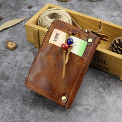 Vintage Leather Men's billfold Small Wallet Brown Key Wallet Card Wallet For Men