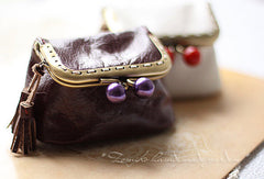 Handmade cute womens leather small change purse coin wallet pouch for women