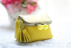 Handmade cute womens leather small change purse coin wallet pouch for women
