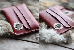 Handmade vintage sweet pretty red flower leather iphone case cover for women/lady girl - EverHandmade