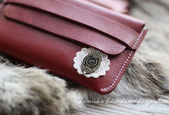 Handmade vintage sweet pretty red flower leather iphone case cover for women/lady girl