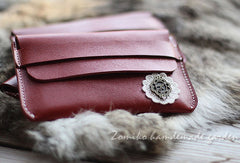 Handmade vintage sweet pretty red flower leather iphone case cover for women/lady girl - EverHandmade