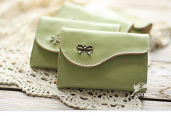 Handmade light green cute leather small change coin wallet pouch purse for women/lady girl
