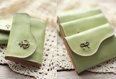 Handmade light green cute leather small change coin wallet pouch purse for women/lady girl