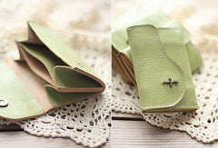 Handmade light green cute leather small change coin wallet pouch purse for women/lady girl