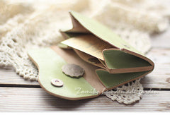 Handmade light green cute leather small change coin wallet pouch purse for women/lady girl