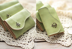 Handmade light green cute leather small change coin wallet pouch purse for women/lady girl