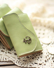 Handmade light green cute leather small change coin wallet pouch purse for women/lady girl