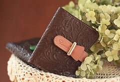 Handmade vintage rustic retro leather small ID cards wallet pouch purse for women/lady girl