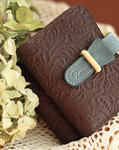 Handmade vintage rustic retro leather small ID cards wallet pouch purse for women/lady girl - EverHandmade