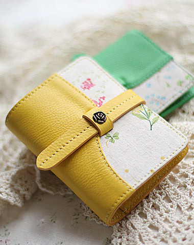 Handmade sweet cute pretty fabric leather small cards wallet pouch purse for women/lady girl - EverHandmade