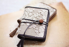 Handmade vintage fabric lace leather small cards wallet pouch purse for women/lady girl