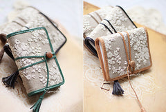 Handmade vintage fabric lace leather small cards wallet pouch purse for women/lady girl