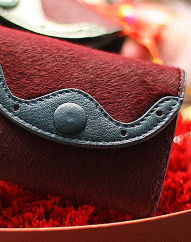 Handmade vintage sweet cute red orchid leather billfold trifold wallet for women/lady - EverHandmade