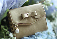 Handmade vintage cute bowknot leather billfold bifold wallet for women/lady - EverHandmade