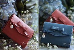 Handmade vintage cute bowknot leather billfold bifold wallet for women/lady - EverHandmade