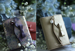 Handmade vintage cute bowknot leather billfold bifold wallet for women/lady - EverHandmade